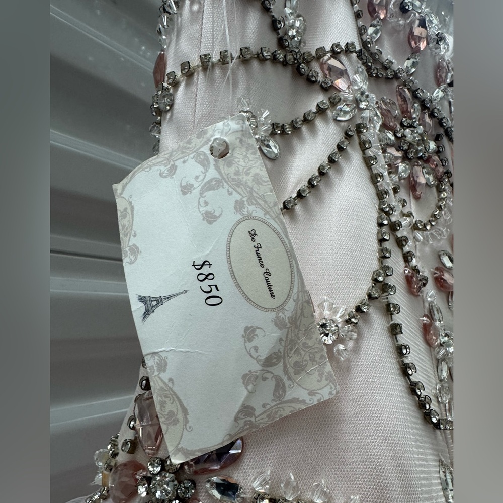 Blush Pink Ball Gown Quinceañera Prom Dress Rhinestone Corset Ruffle Tulle L/XL - Picture 11 of 14
